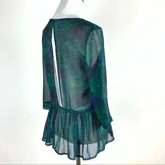 Vince Womens top size M multicolored 100% silk Paisley sheer peplum - Picture 5 of 10